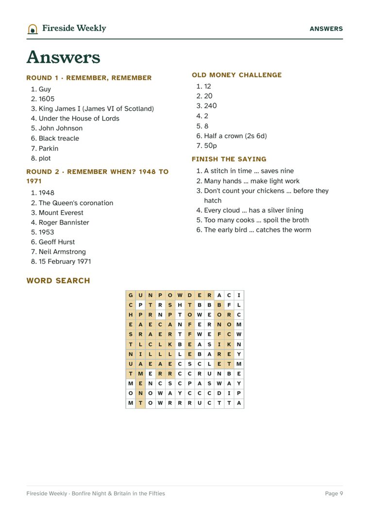 Page 9 of the sample pack: Answers