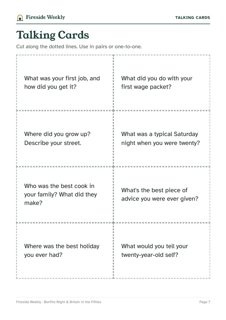 Page 7 of the sample pack: Talking cards